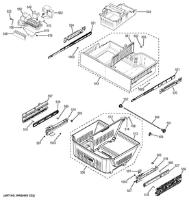 Freezer Shelves Diagram and Parts List for GNE29GGHDWW  General Electric Refrigerator