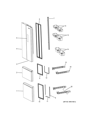Doors Diagram and Parts List for HRF15N3AGAS  General Electric Refrigerator