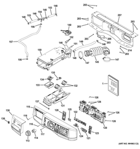 Controls & Dispenser Diagram and Parts List for GFWR4805F3RR  General Electric Washer