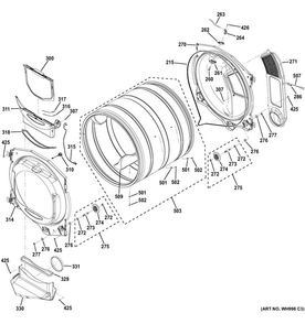 Drum Diagram and Parts List for GHDS360EF1WW  General Electric Dryer