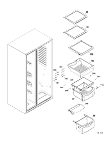 FRESH FOOD SHELVES Diagram and Parts List for DSR25USWCGS  General Electric Refrigerator