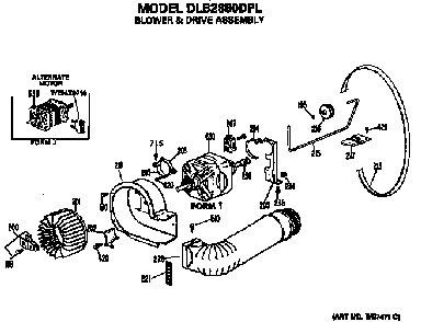 Blower And Drive Assembly Diagram and Parts List for DLB2880DPL  Hotpoint Dryer