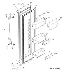 FRESH FOOD DOOR Diagram and Parts List for PSE26KSEFESS  General Electric Refrigerator