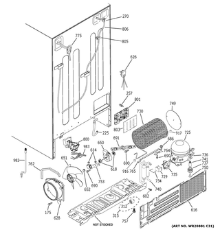 Machine Compartment Diagram and Parts List for XSS25GGHLCBB  General Electric Refrigerator