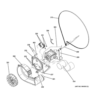 Blower & Motor Assembly Diagram and Parts List for 2661532210  General Electric Washer Dryer Combo