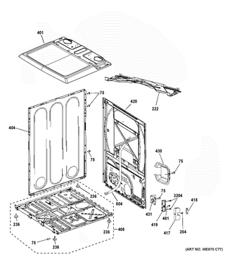 Cabinet & Top Panel Diagram and Parts List for GTD65EBSJ4WS  General Electric Dryer