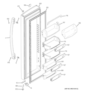 Fresh Food Door Diagram and Parts List for PZS22MSKBHSS  General Electric Refrigerator