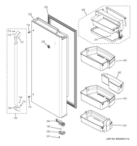 Fresh Food Door - Rh Diagram and Parts List for CWE23SSHHSS  General Electric Refrigerator