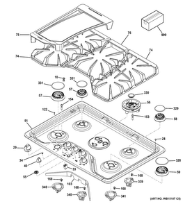 Control Panel & Cooktop Diagram and Parts List for CGP650SET2SS  General Electric Cooktop