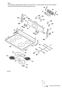 CONTROL PANEL & COOKTOP Diagram and Parts List for JCB635DJ1BB  General Electric Range