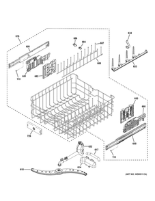 Upper Rack Assembly 1 Diagram and Parts List for PDT785SBN8TS  General Electric Dishwasher