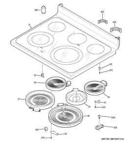 Cooktop Diagram and Parts List for JB700SJ1SS  General Electric Range