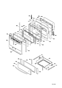 Door And Drawer Diagram and Parts List for JCB870SF2SS  General Electric Range