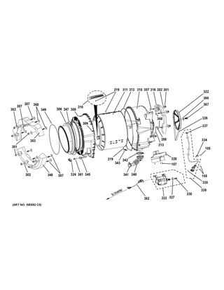 Tub & Motor Diagram and Parts List for GFW450SSM1WW  General Electric Washer
