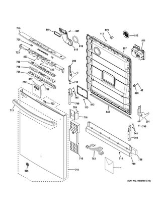 Escutcheon & Door Assembly Diagram and Parts List for GDT545PFJ6DS  General Electric Dishwasher