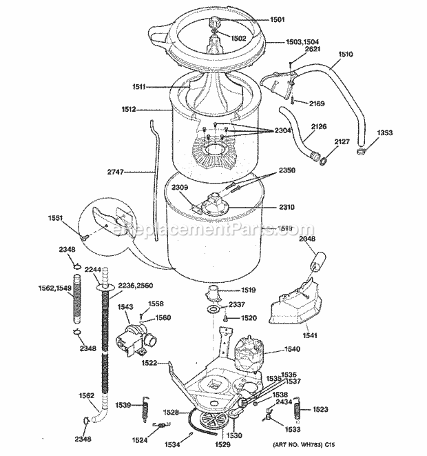 WASHER MOTOR & TUB Diagram and Parts List for WSM2700DAWWW  General Electric Washer Dryer Combo