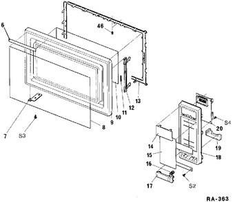 CASE, DOOR & CONTROLS Diagram and Parts List for GSC1452BK01  General Electric Microwave