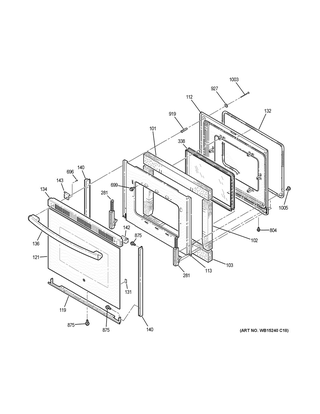 Door Diagram and Parts List for JS645DL2WW  General Electric Range