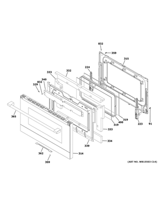 Lower Door Diagram and Parts List for CGS750M2N1S5  General Electric Range