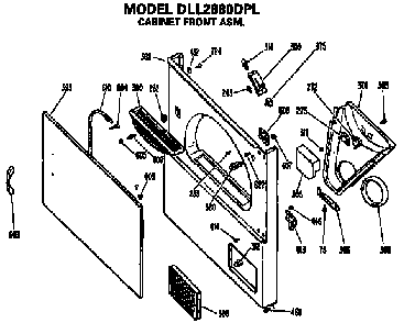 Cabinet Front Diagram and Parts List for DLL2880DPL  Hotpoint Dryer