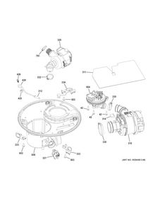 Sump & Motor Mechanism Diagram and Parts List for PDT845SSJ0SS  General Electric Dishwasher