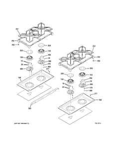 Cooktop Diagram and Parts List for ZIFP360NXLH  General Electric Freezer