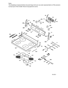 CONTROL PANEL & COOKTOP Diagram and Parts List for JCB630SJ2SS  General Electric Range