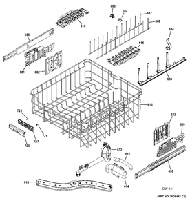 UPPER RACK ASM Diagram and Parts List for ZDT870SIF1II  General Electric Dishwasher