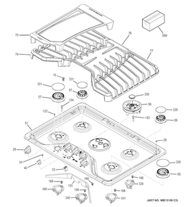 Control Panel & Cooktop Diagram and Parts List for PGP986SET2SS  General Electric Cooktop