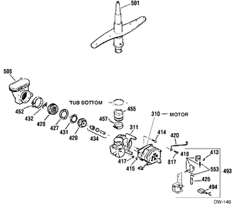 MOTOR & PUMP Diagram and Parts List for 41791129  General Electric Dishwasher