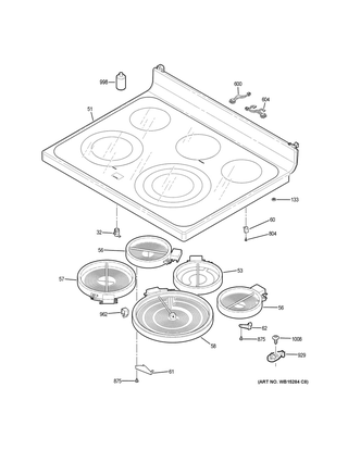 Cooktop Diagram and Parts List for JB755BJ6TS  General Electric Range