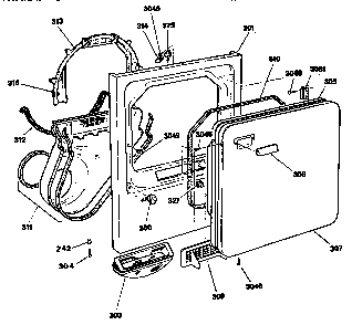 Cabinet Front Diagram and Parts List for DDE8509RMC  General Electric Dryer