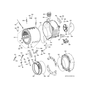 Tub & Motor Diagram and Parts List for PFQ97HSPV1DS  General Electric Washer Dryer Combo