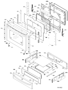 DOOR & DRAWER Diagram and Parts List for JCSP46SR2SS  General Electric Range