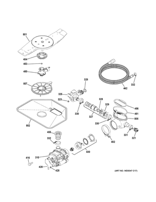 Motor-pump Mechanism Diagram and Parts List for GDWT358V50SE  General Electric Dishwasher