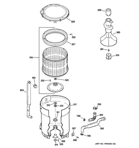 TUB, BASKET & AGITATOR Diagram and Parts List for EJRR4170E6WW  General Electric Washer