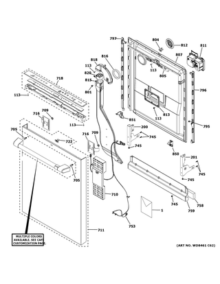 Escutcheon & Door Assembly Diagram and Parts List for CDT805P2N0S1  General Electric Dishwasher