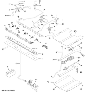 Gas & Burner Parts Diagram and Parts List for PGB930SEJ2SS  General Electric Range