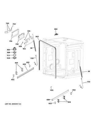 Body Parts 1 Diagram and Parts List for GPT225SGL0BB  General Electric Dishwasher