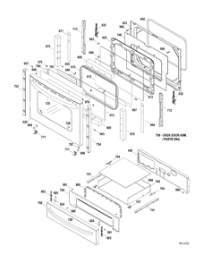 DOOR-DRAWER Diagram and Parts List for JCSP46SR1SS  General Electric Range