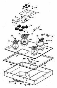 Cooktop Diagram and Parts List for RU38B0C3  General Electric Cooktop