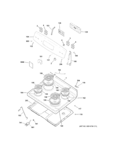 Control Panel & Cooktop Diagram and Parts List for JB255RK2SS  General Electric Range