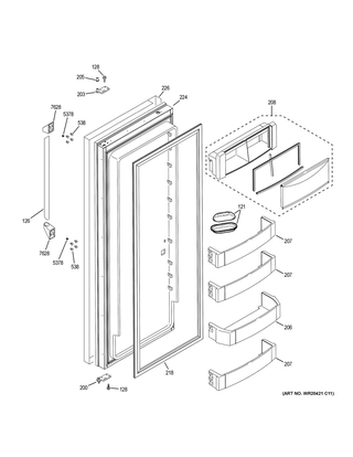 Fresh Food Door Diagram and Parts List for ZISP420DKCSS  General Electric Refrigerator