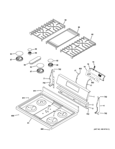 Control Panel And Cooktop Diagram and Parts List for GGF600AV1SS  General Electric Range