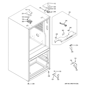 Case Parts Diagram and Parts List for GFE26JYMYFFS  General Electric Refrigerator