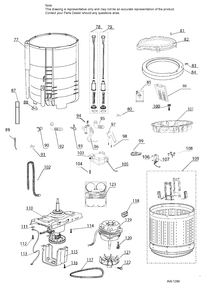 TUB & MOTOR Diagram and Parts List for HLPW028BXW  General Electric Washer
