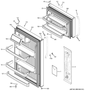 DOORS Diagram and Parts List for GTJ18GCDJRSA  General Electric Refrigerator
