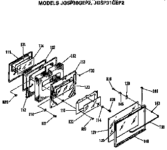 Door Assembly Diagram and Parts List for JGSP30GEP2  General Electric Range