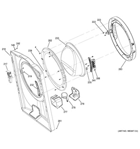 Front Panel & Door Diagram and Parts List for GFWN1100H1WW  General Electric Washer