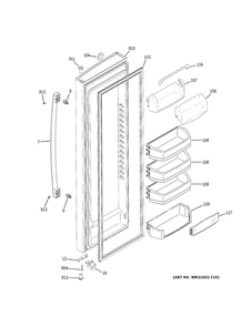 Fresh Food Door Diagram and Parts List for GSE23GGKNCCC  General Electric Refrigerator